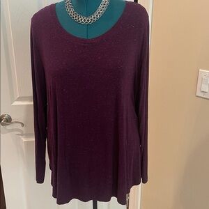 Ava & Viv Burgundy Knit Top 2X with Silver Flecks Stretch